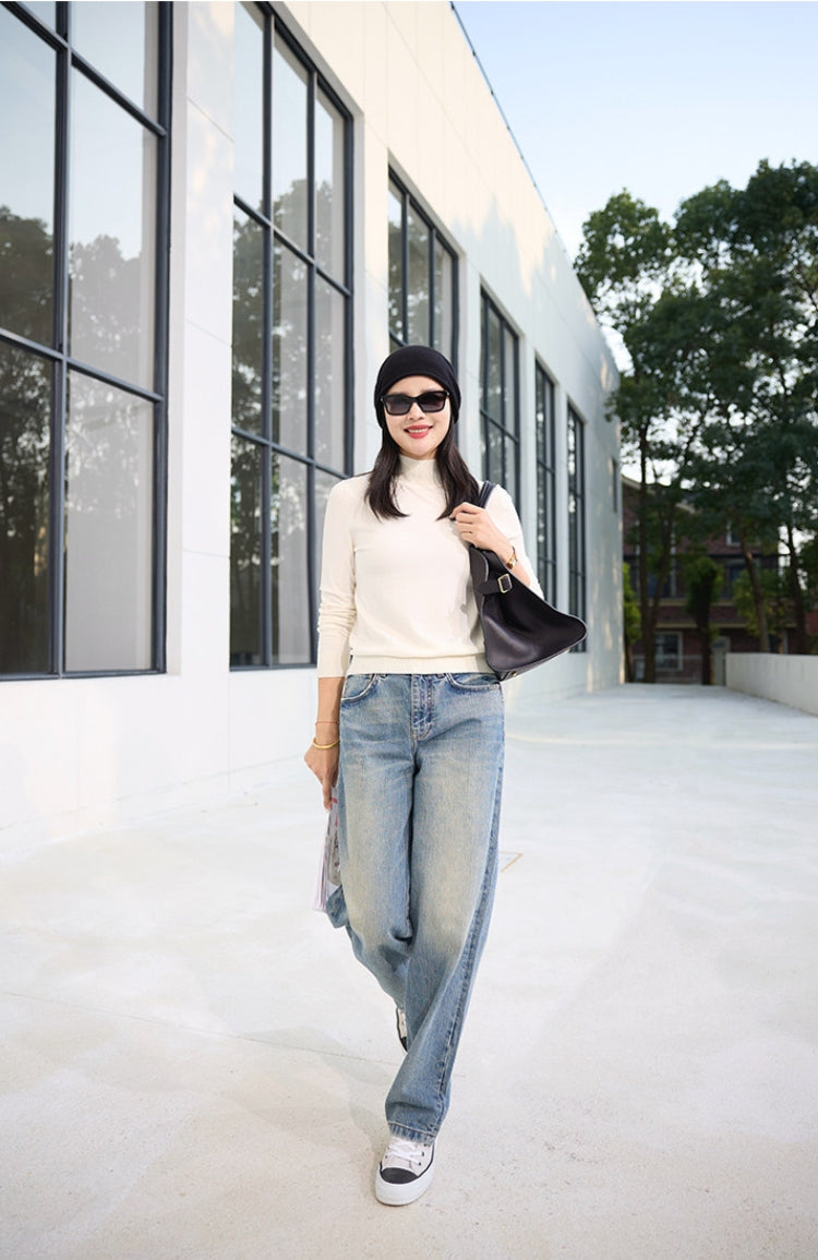 100% Pure Cashmere Knit Beanie – Soft Slouchy Everyday Hat