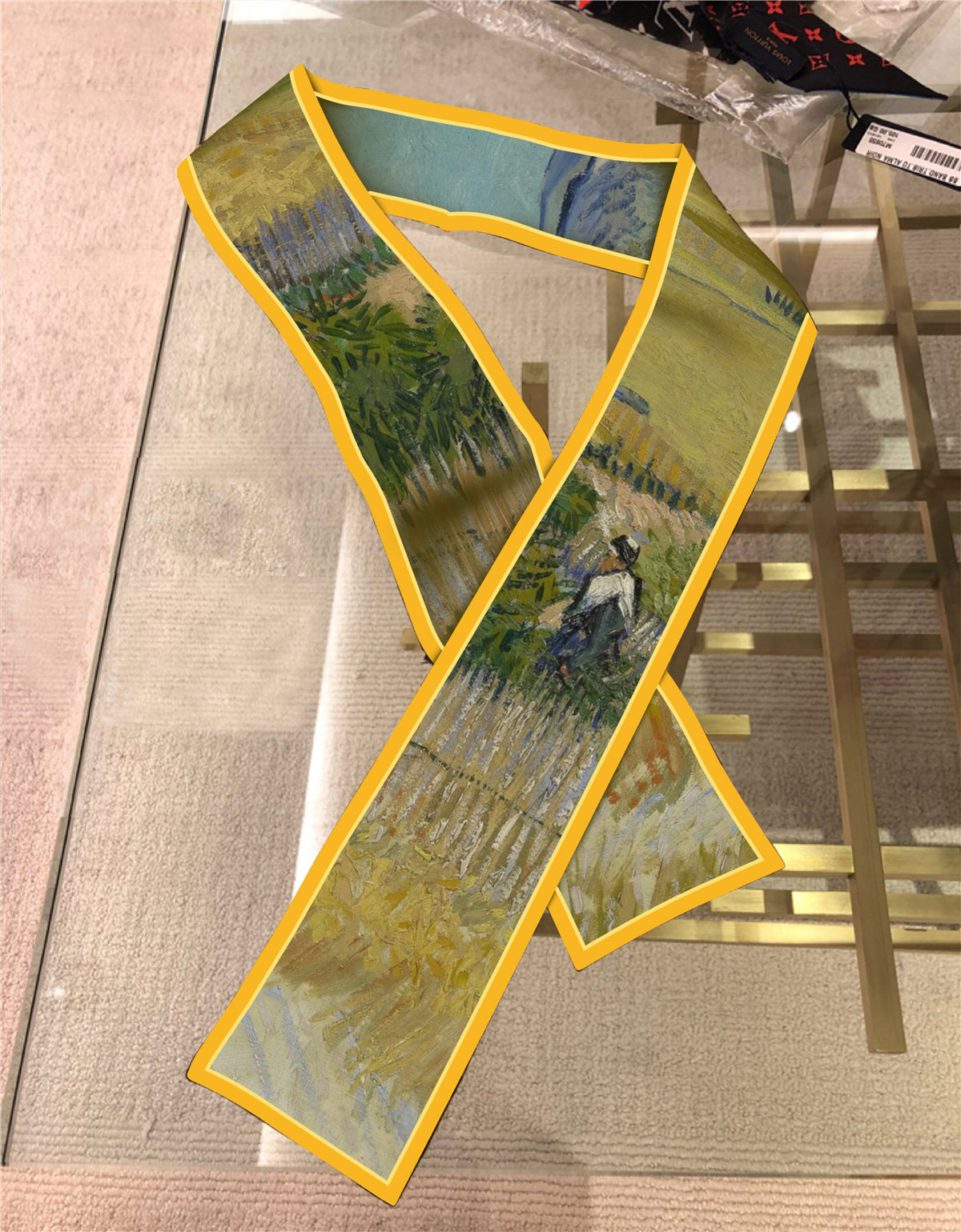 Van Gogh-Inspired Narrow Scarf - Wheat Fields & White Roses