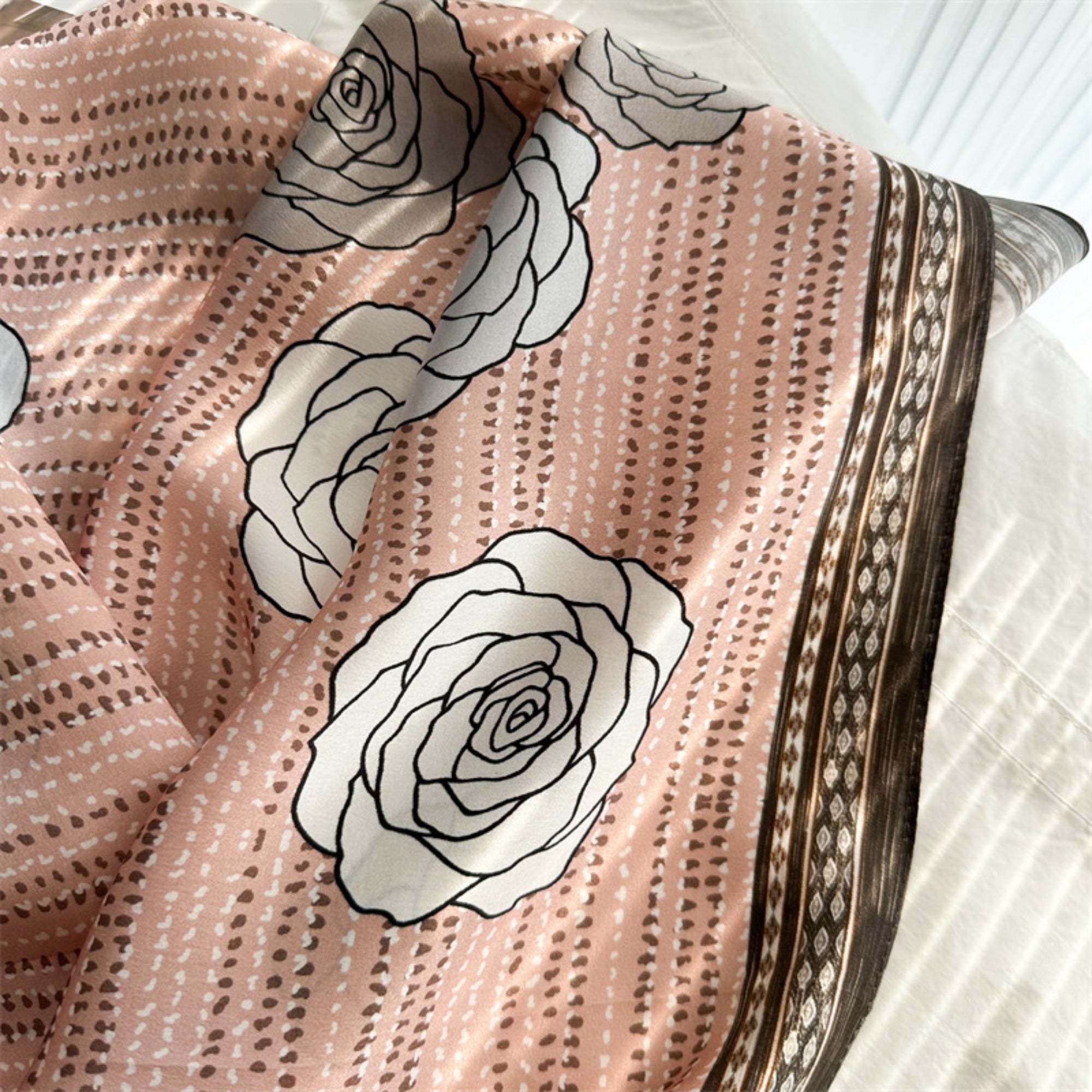 Pink Camellia 100% Mulberry Silk Scarf | 26&