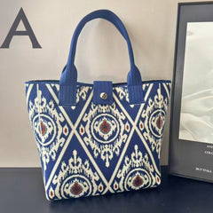 Ikat-Inspired Pattern Knit Tote