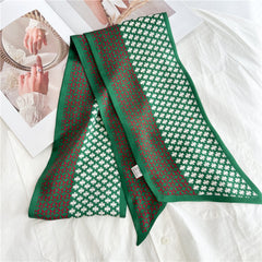 Vintage Geometric Green Mulberry Silk Scarf | Double-Sided Elegant Long Ribbon