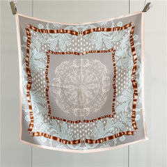 26'' Gray Pink Floral Mulberry Silk Scarf – Elegant Floral Square Silk Shawl for Women, Soft & Feminine Accessory