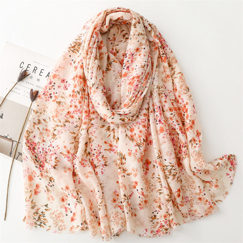 Spring and summer four seasons thin cotton and linen feel scarf sweet small floral burr scarf warm shawl women