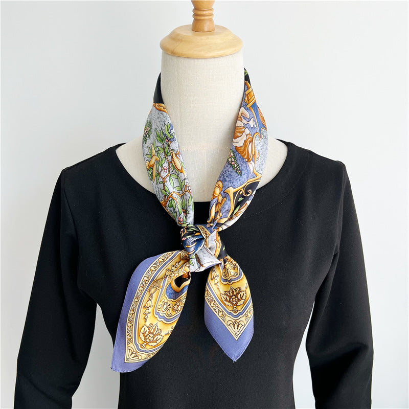 65cm Greek Mythology Mulberry Silk Scarf – Artistic Square Shawl for Women, Spring & Autumn Style