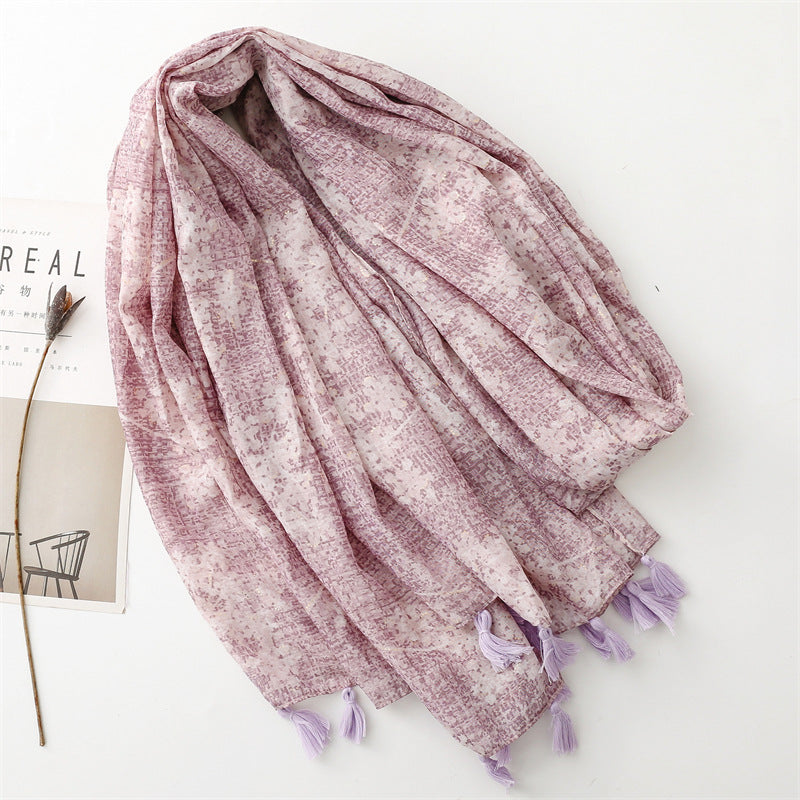 Scarf travel sunscreen scarf photo retro ethnic style taro purple hand-painted mosaic bronzing shawl women