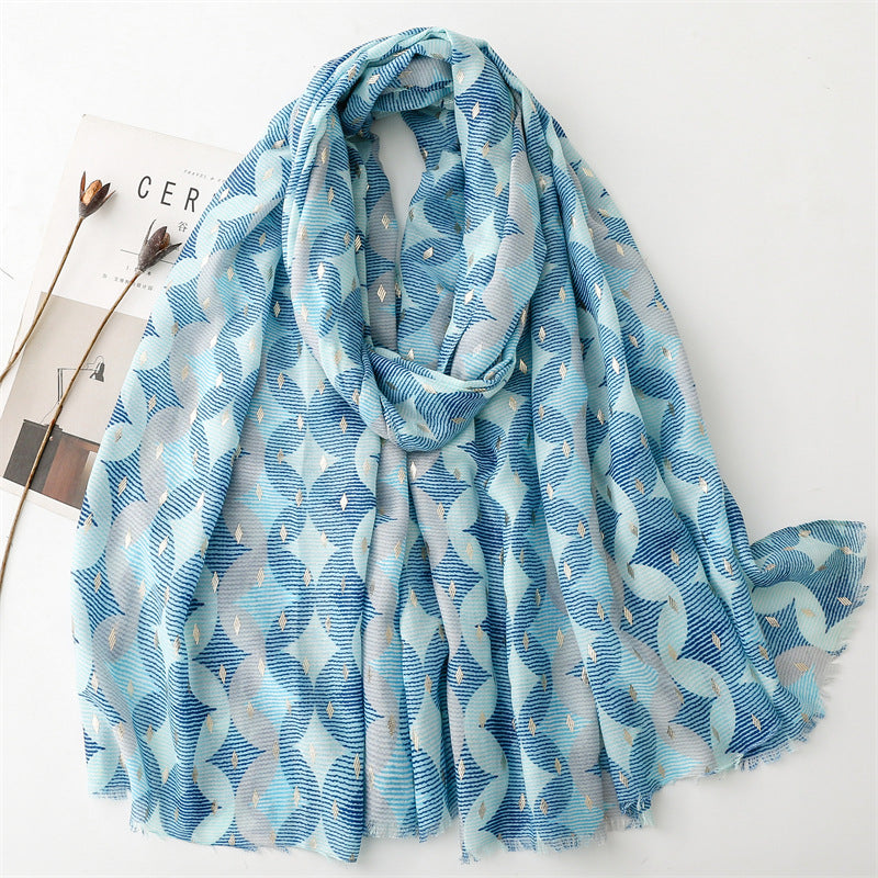 Autumn and winter cotton and linen feel scarf bronzing wealth geometric burr scarf warm shawl