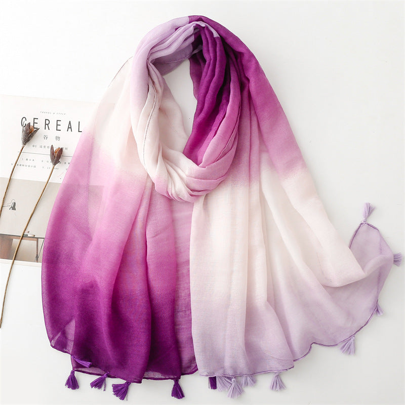 Plain color gradual change scarf summer travel sunscreen scarf Hanfu accessories photo encryption Bali yarn shawl women