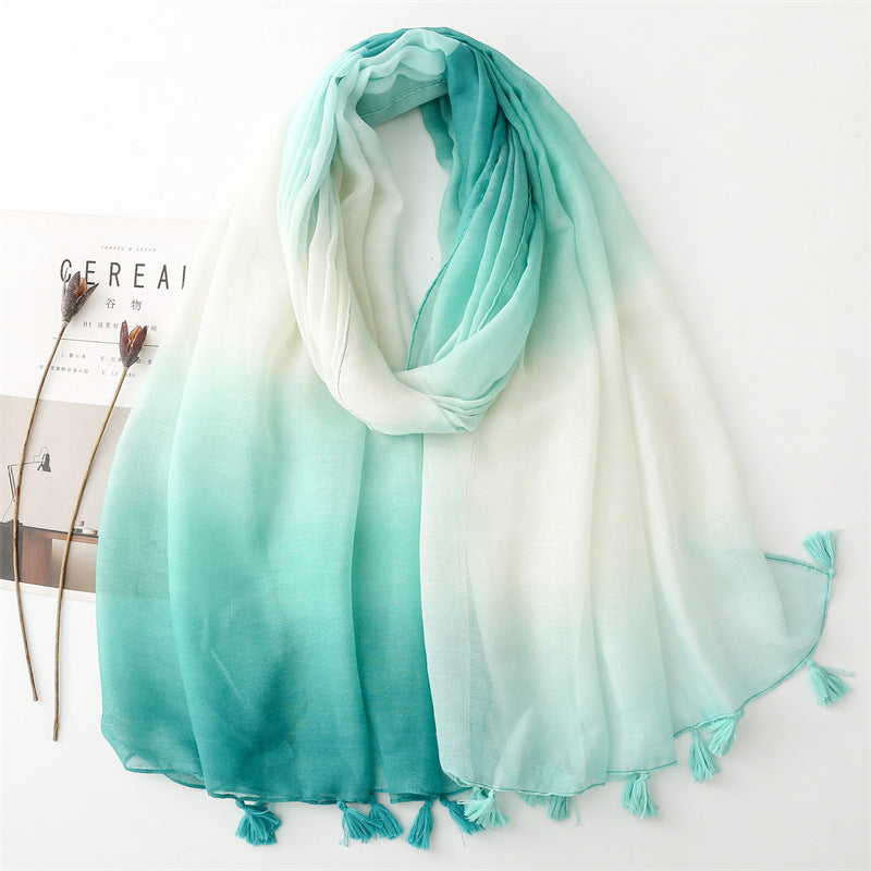 Plain color gradual change scarf summer travel sunscreen scarf Hanfu accessories photo encryption Bali yarn shawl women