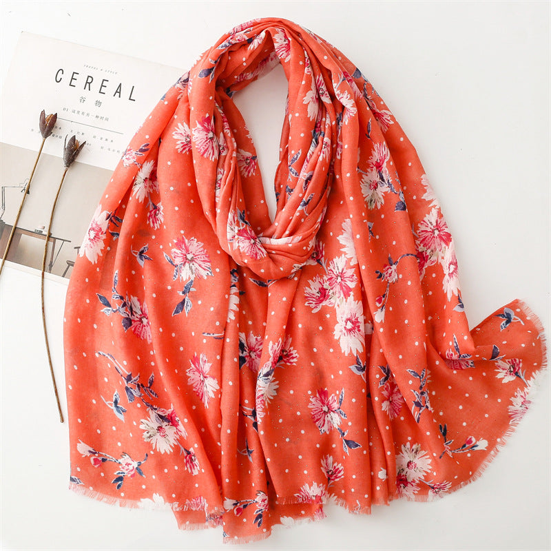 Autumn and winter cotton and linen feel scarf bronzing polka dots small flower burr edge scarf warm shawl women