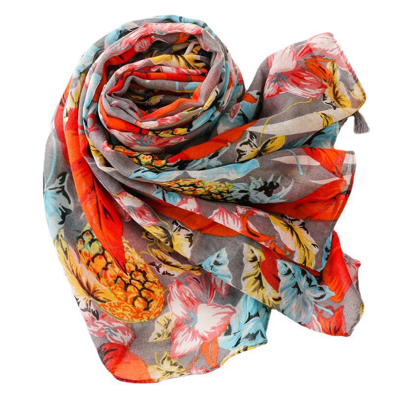 Summer Color Fruit Pineapple Leaves Bright Scarf Travel Sunscreen Scarf Accessories Wear Thin Shawl Ladies