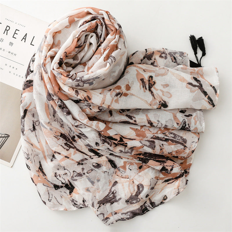 scarf graffiti hand-painted retro scarf soft feel scarf cotton and linen feel fringed travel shawl
