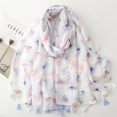 Summer and autumn new butterfly sequin printed cotton and linen scarf air conditioner sunscreen shawl scarf women