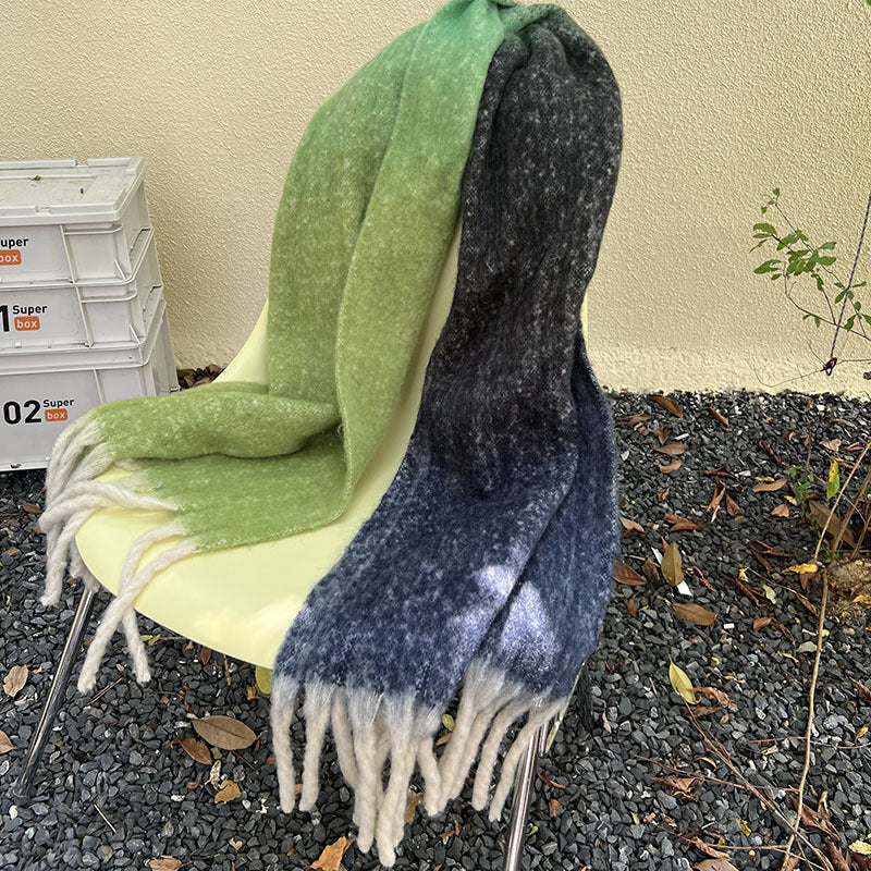 New Autumn and Winter Korean Style Thickened Students Warm-Keeping Plaid British Gradient Contrast Artificial Cashmere Scarf