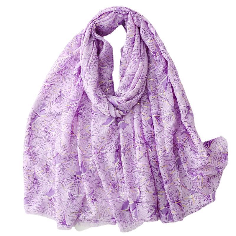 Autumn and winter cotton and linen feel scarf bronzing snow ginkgo biloba leaves burr scarf warm shawl
