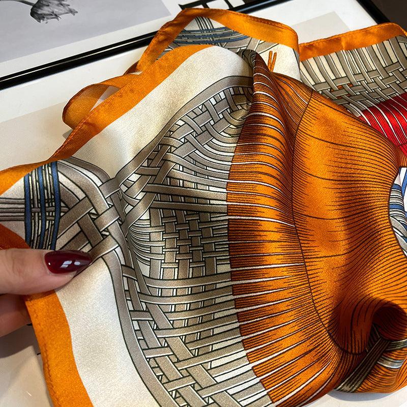 Strickendes Pferd Muster 100 % Maulbeerseidenschal/Seidenkopfschal/Seidenhaarschal/Seidenhalsschal/Muttertagsgeschenke/Taschenaccessoire/Geschenk für Sie