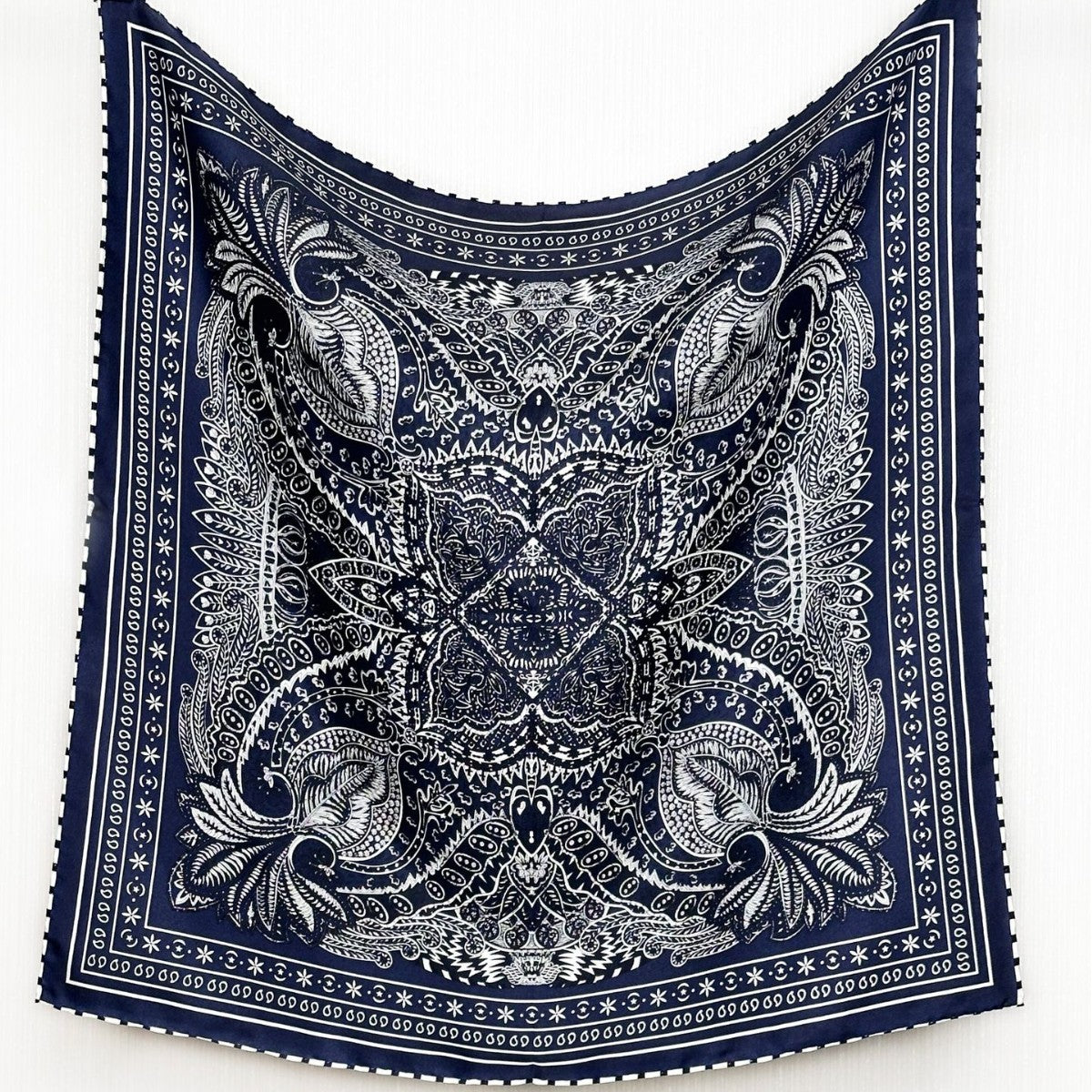 Giftable Classic Navy Paisley Silk Bandana – 53cm Pure Mulberry Silk Twill