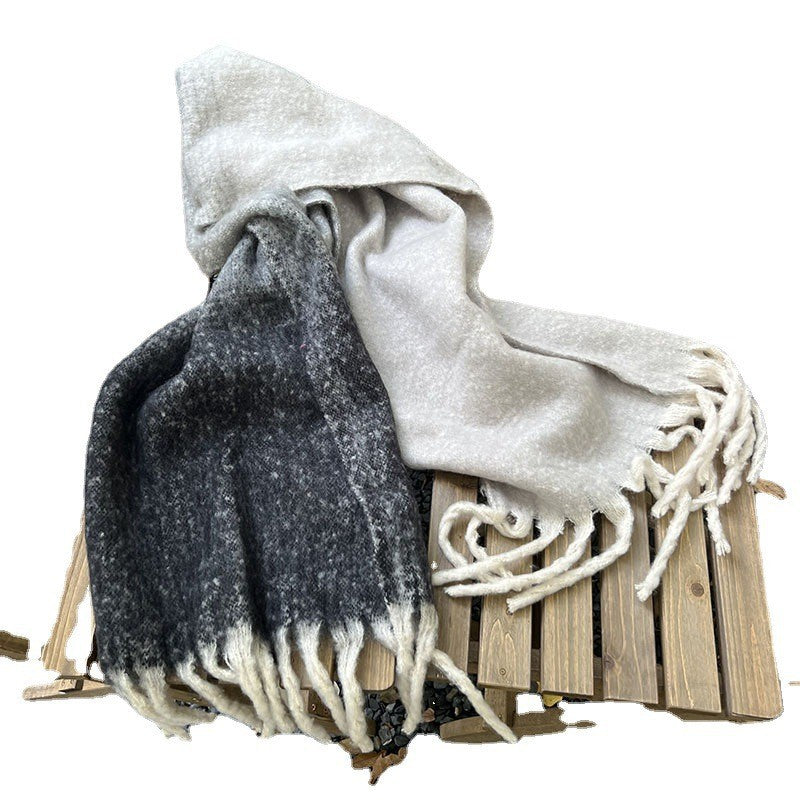 New Autumn and Winter Korean Style Thickened Students Warm-Keeping Plaid British Gradient Contrast Artificial Cashmere Scarf