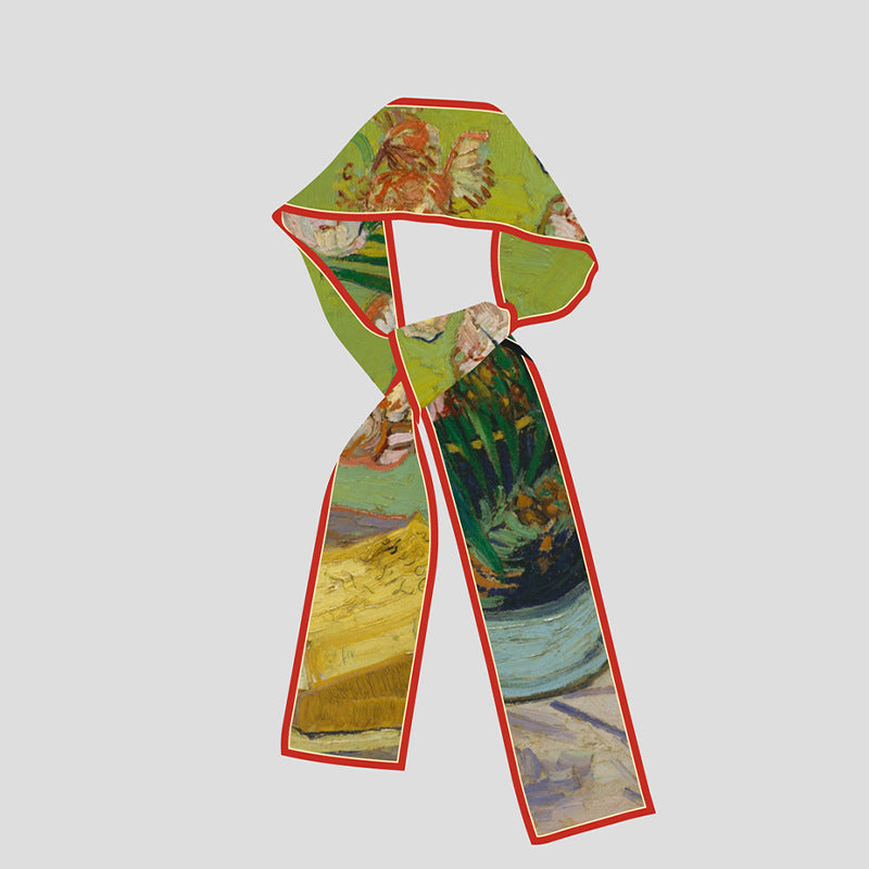 Van Gogh-Inspired Narrow Scarf - Wheat Fields & White Roses