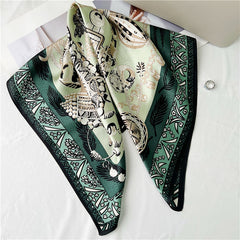 26'' Green Scepter Mulberry Silk Scarf – Elegant Square Silk Shawl for Women, Royal-Inspired Luxury Accessory