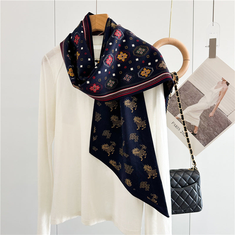 Oriental Kirin Scarf – Versatile Silk Wool Twilly for Travel & Chic Accessories