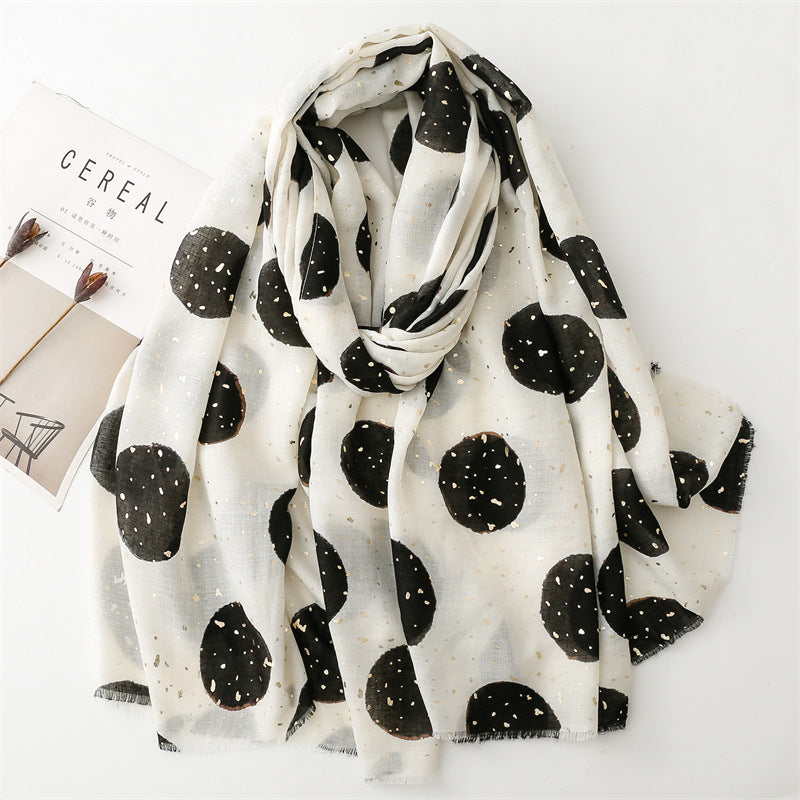 Autumn and winter cotton and linen feel scarf bronzing full moon round burr scarf warm shawl women