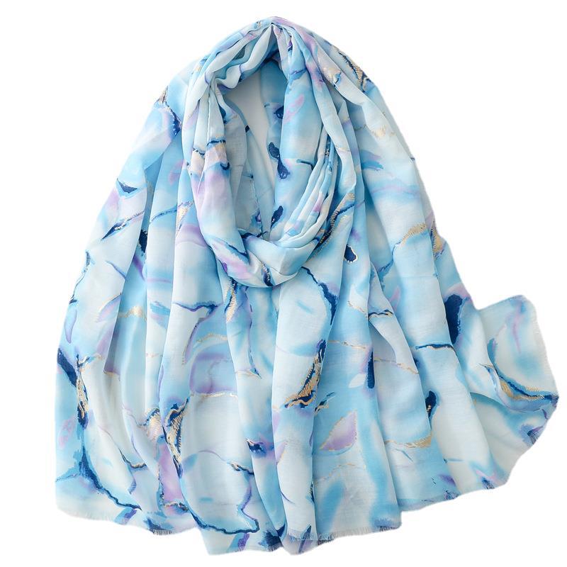 Autumn and winter cotton and linen feel scarf bronzing water flower ink painting rough edge scarf warm shawl