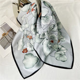 65cm Lotus Leaf Mulberry Silk Scarf – Women’s Autumn Style, Versatile Chinese Square Silk Scarf