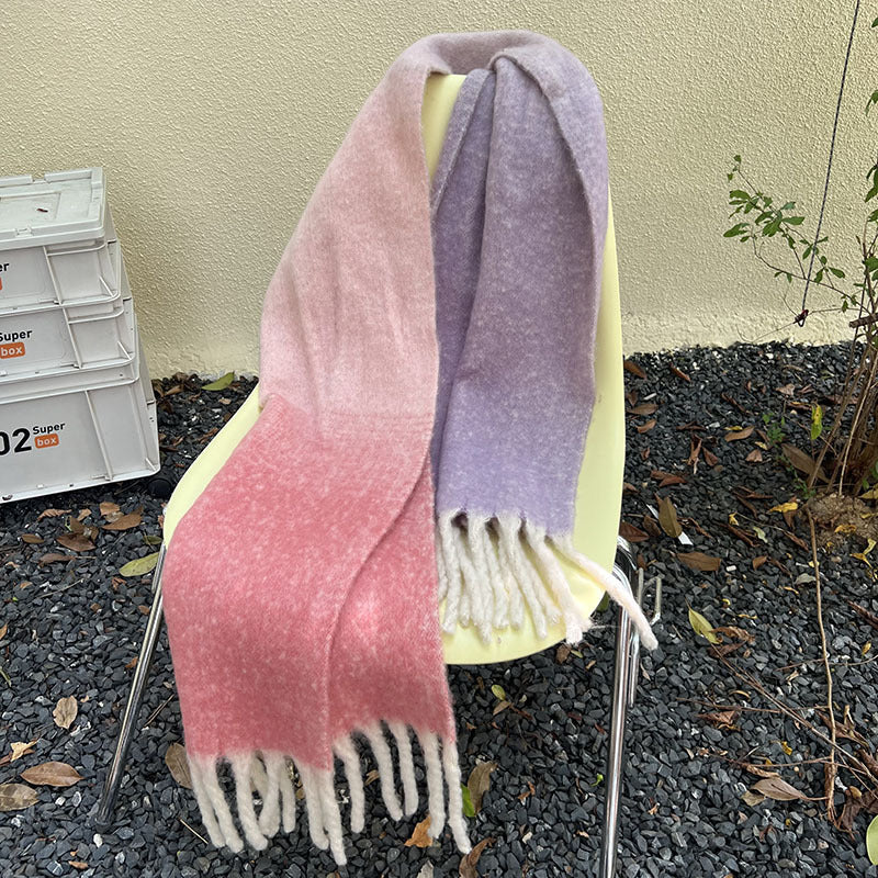 New Autumn and Winter Korean Style Thickened Students Warm-Keeping Plaid British Gradient Contrast Artificial Cashmere Scarf