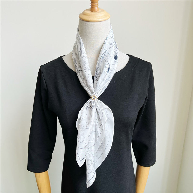 65cm Polar Bear Print Mulberry Silk Scarf – Cute Animal Square Shawl