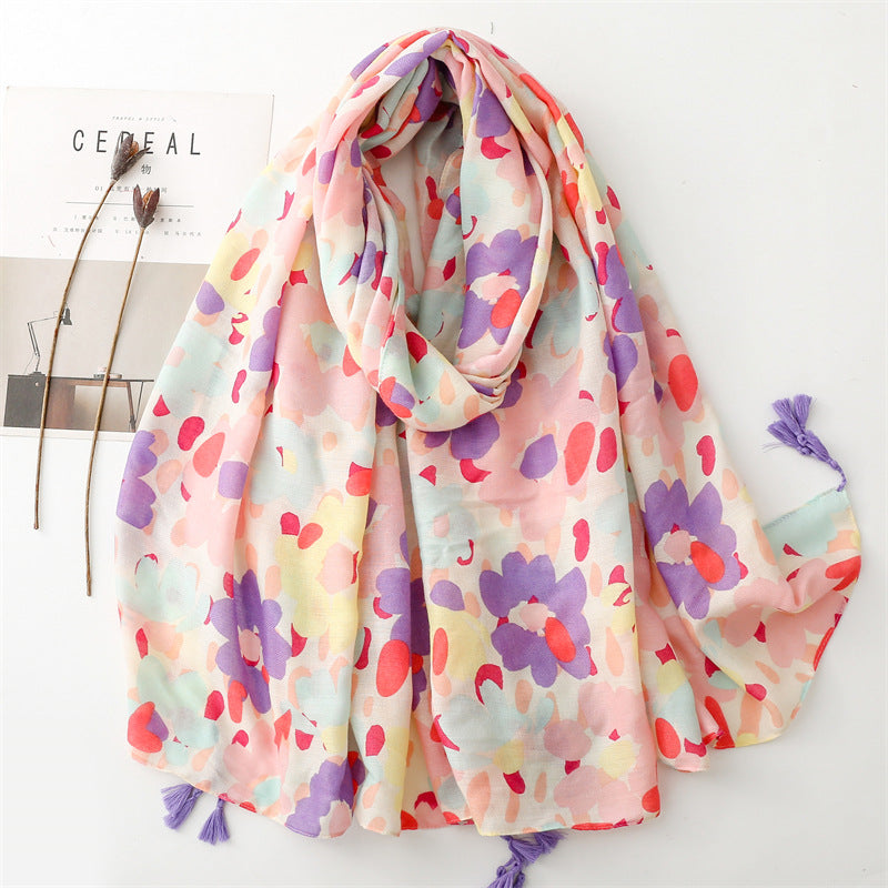 Cross-border soft cotton and linen feel scarf women&