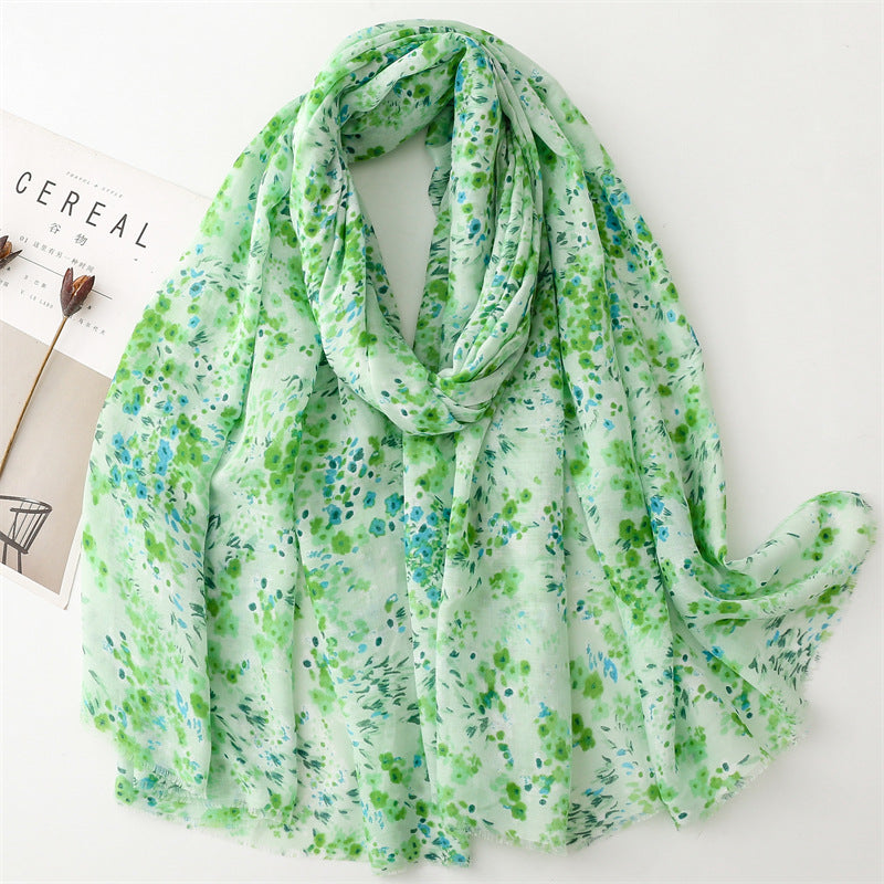Spring and summer four seasons thin cotton and linen feel scarf sweet small floral burr scarf warm shawl women