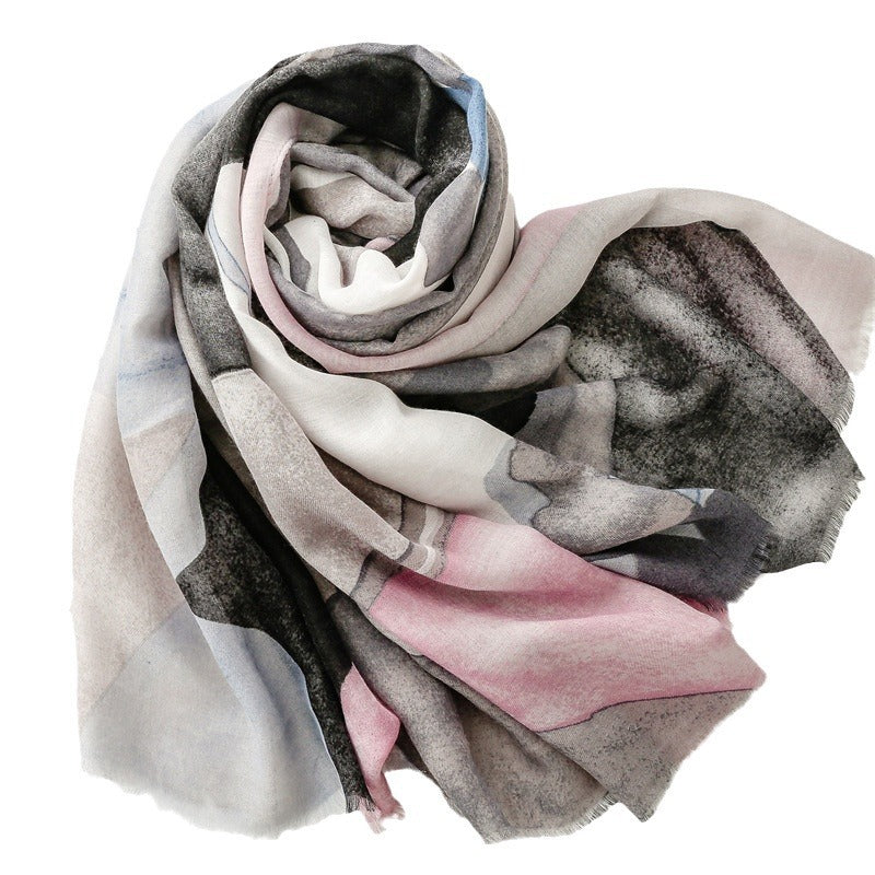 Spring and summer thin cotton and linen feel scarf creative geometric rough edge scarf warm shawl women