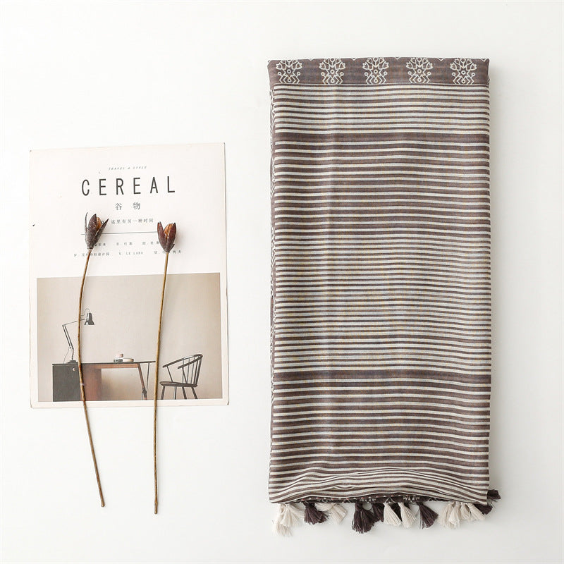 Exotic ethnic style wear accessories travel shawl cotton and linen feel Bali yarn scarf color matching geometric fringed scarf