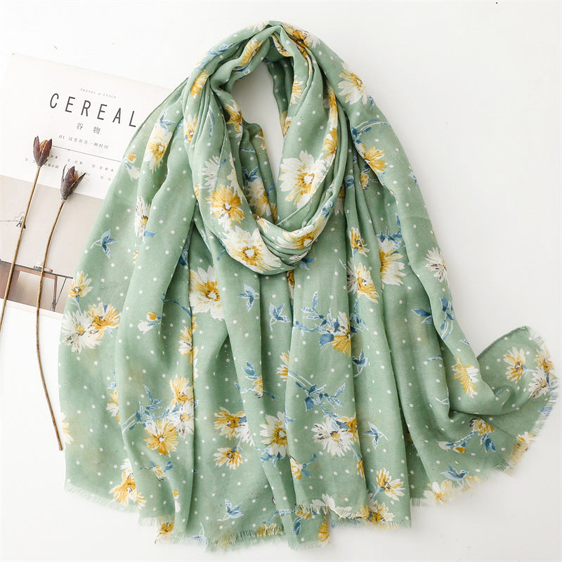 Autumn and winter cotton and linen feel scarf bronzing polka dots small flower burr edge scarf warm shawl women