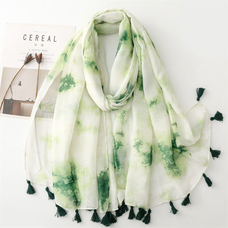 Plain color gradual change ink painting scarf travel sunscreen scarf Hanfu accessories photo encryption Bali yarn shawl