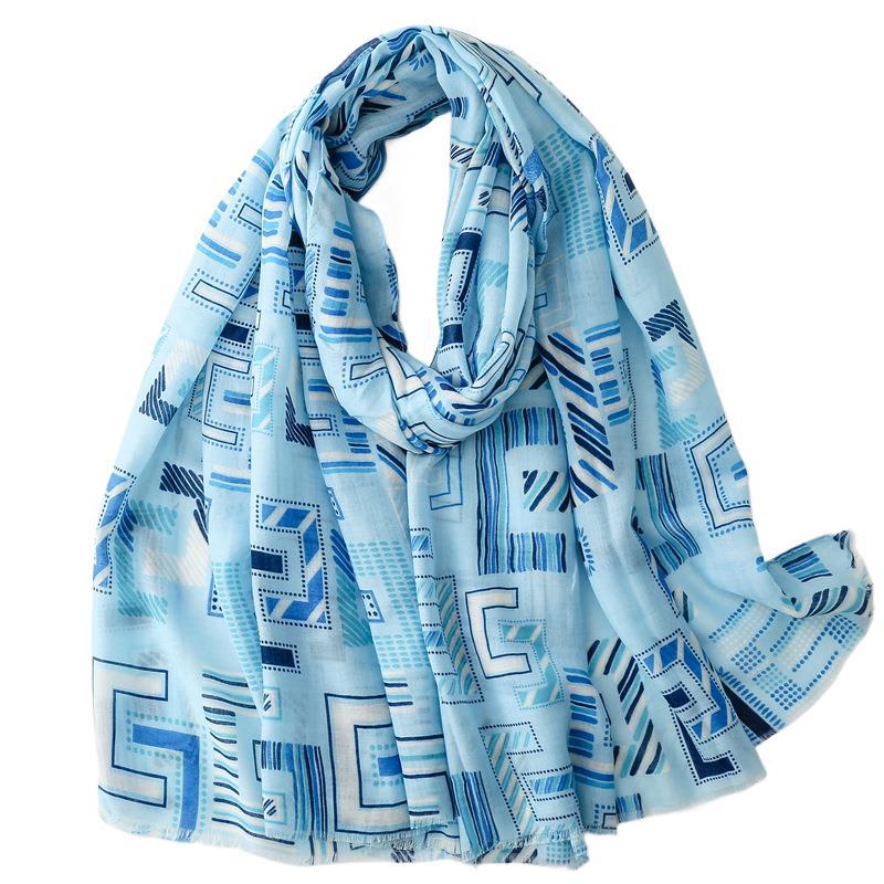 Spring and summer thin cotton and linen feel scarf colored magnet geometric scarf shawl women