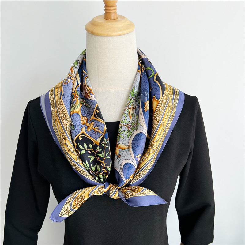 65cm Greek Mythology Mulberry Silk Scarf – Artistic Square Shawl for Women, Spring & Autumn Style