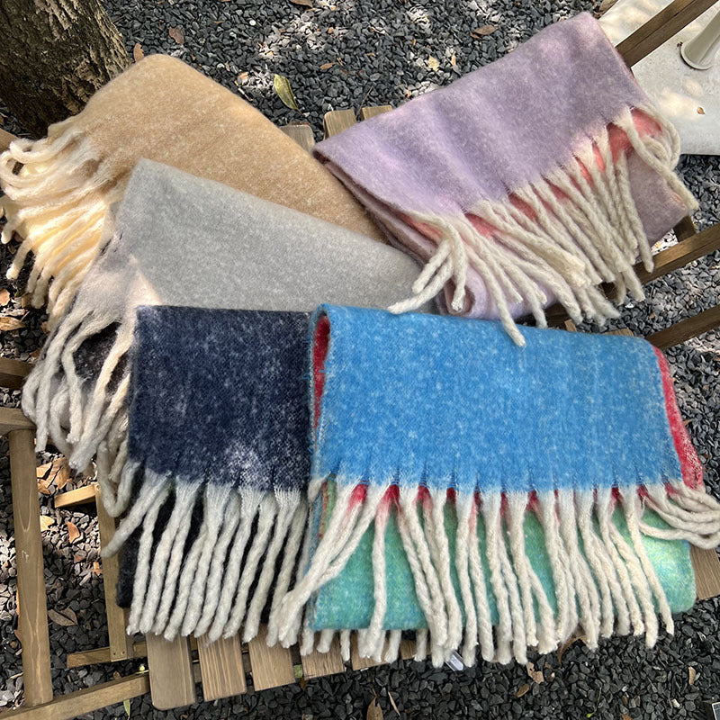 New Autumn and Winter Korean Style Thickened Students Warm-Keeping Plaid British Gradient Contrast Artificial Cashmere Scarf