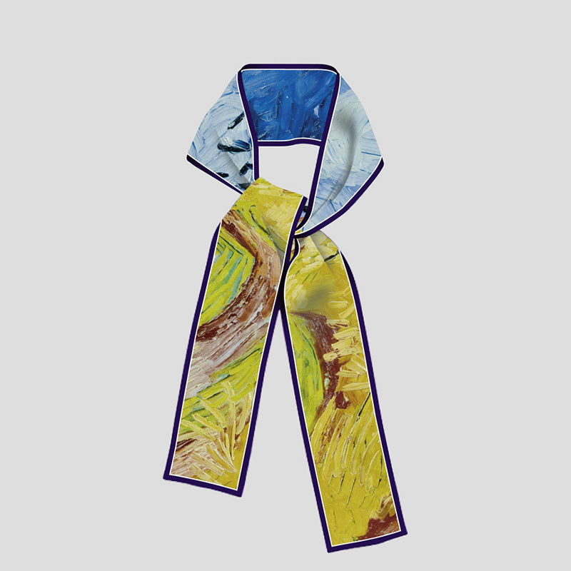 Van Gogh-Inspired Narrow Scarf - Wheat Fields & White Roses