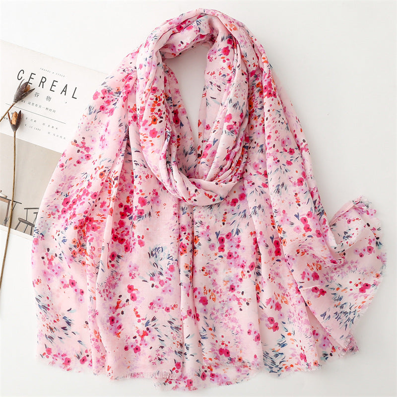 Spring and summer four seasons thin cotton and linen feel scarf sweet small floral burr scarf warm shawl women