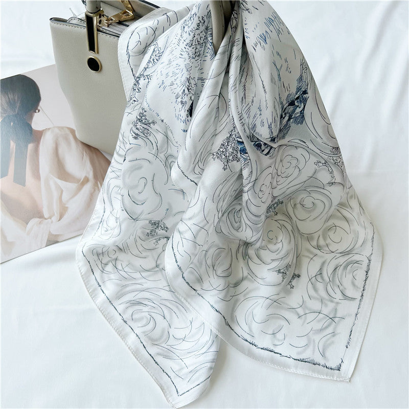 65cm Polar Bear Print Mulberry Silk Scarf – Cute Animal Square Shawl