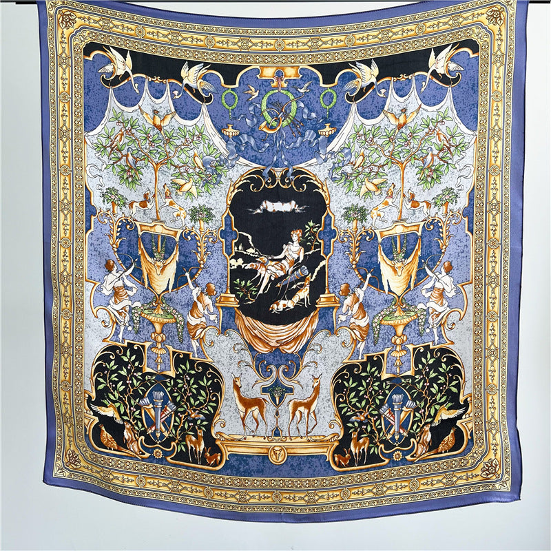 65cm Greek Mythology Mulberry Silk Scarf – Artistic Square Shawl for Women, Spring & Autumn Style