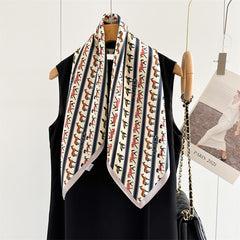 26'' Beige Pony Mulberry Silk Scarf – Cute & Elegant Square Silk Shawl for Women, Playful Animal Design Accessory