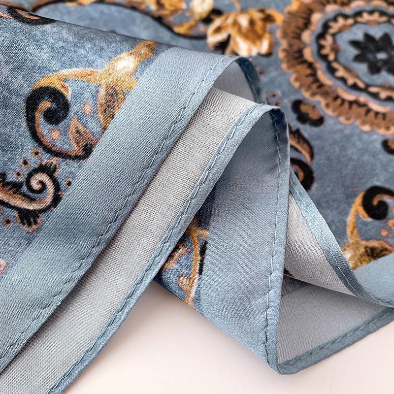 Vintage gray and blue bohemian silk scarf/100% mulberry silk scarf/Small square scarf