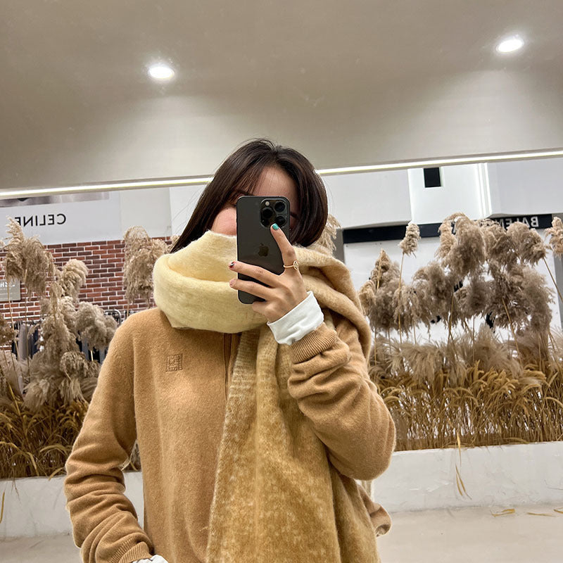 New Autumn and Winter Korean Style Thickened Students Warm-Keeping Plaid British Gradient Contrast Artificial Cashmere Scarf