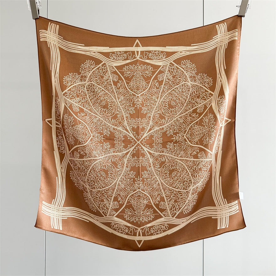 65cm Tree of Life Mulberry Silk Scarf – 12mmi Square Silk Shawl for Women, Elegant & Versatile Accessory