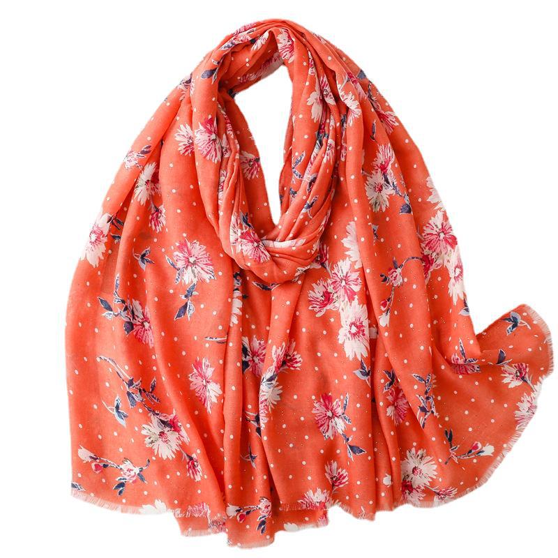 Autumn and winter cotton and linen feel scarf bronzing polka dots small flower burr edge scarf warm shawl women