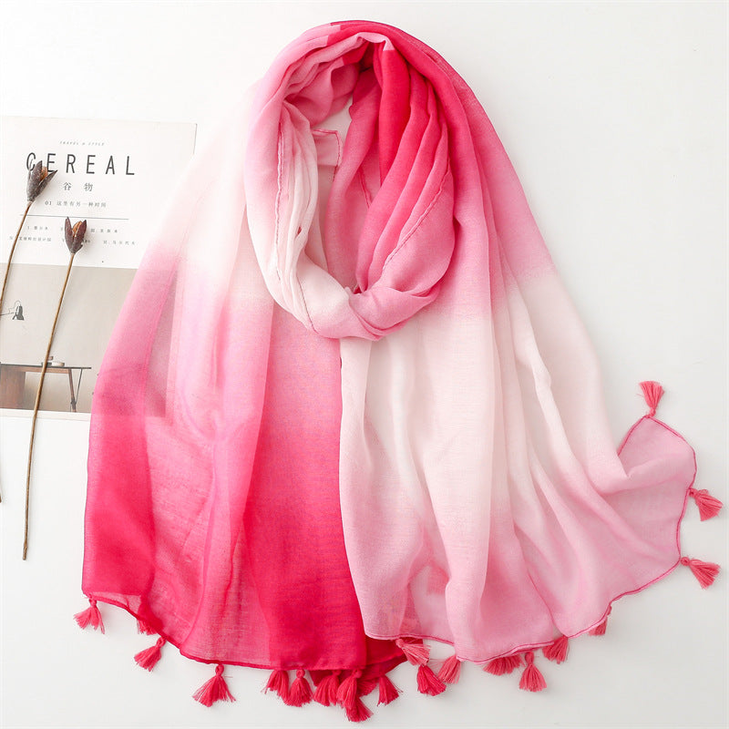 Plain color gradual change scarf summer travel sunscreen scarf Hanfu accessories photo encryption Bali yarn shawl women