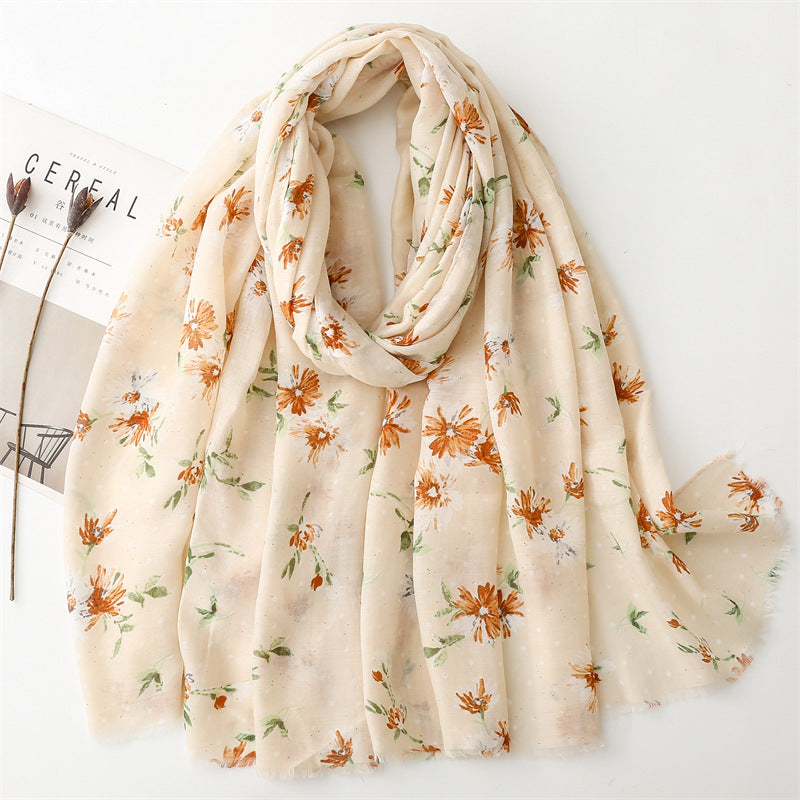 Autumn and winter cotton and linen feel scarf bronzing polka dots small flower burr edge scarf warm shawl women