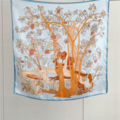 26'' Light Blue Jungle-Inspired Mulberry Silk Scarf – Soft & Elegant Square Silk Shawl for Women, Nature-Inspired Accessory